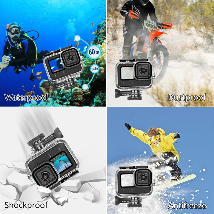 PULUZ per GoPro HERO12 Nero/11 Nero/10 Nero/9 Nero Custodia protettiva impermeabile da 60 m con fibbia, supporto di base e vite, For GoPro HERO9 Black