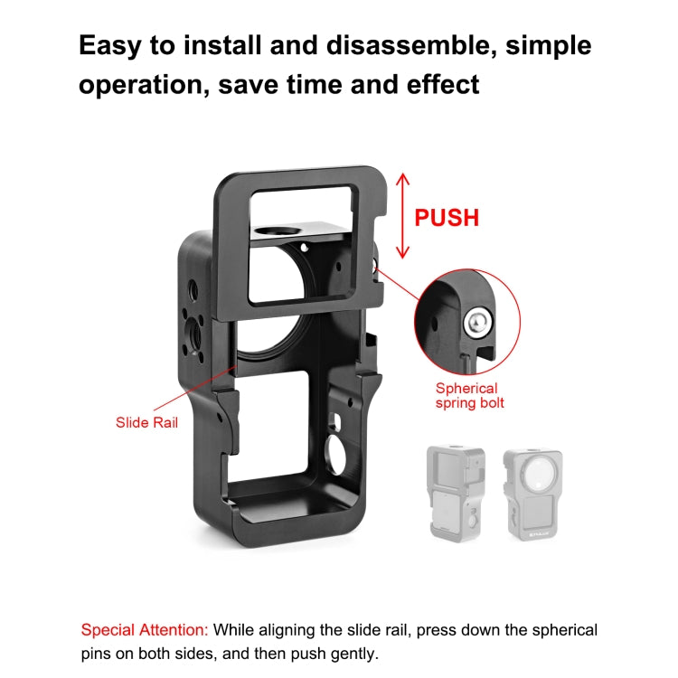 Gabbia in lega di alluminio CNC PULUZ per DJI Action 2, Aluminum Cage (Black), Aluminum Cage (Titanium Color)