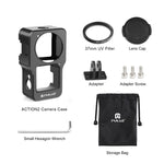 Gabbia in lega di alluminio CNC PULUZ per DJI Action 2, Aluminum Cage (Black), Aluminum Cage (Titanium Color)