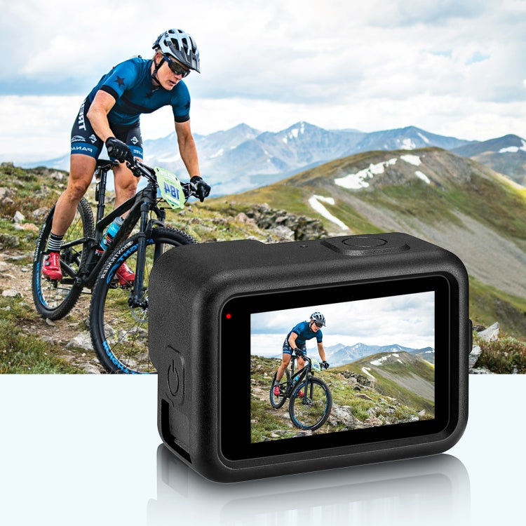 PULUZ per GoPro HERO12 Nero/11 Nero/10 Nero/9 Nero Custodia protettiva in silicone + Copertura interfaccia laterale POM con cinturino da polso e copriobiettivo, For GoPro HERO12 Black Silicone Case + Side Cover