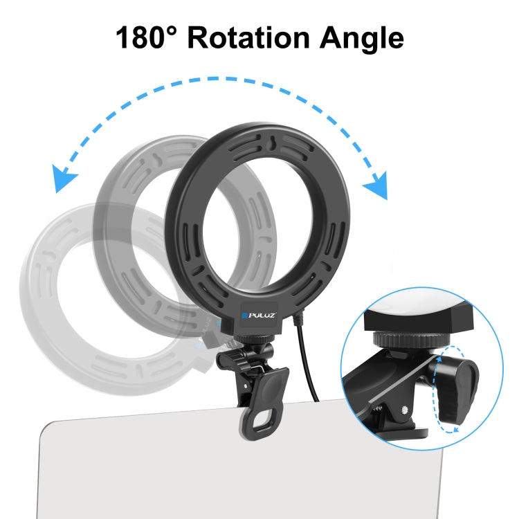 PULUZ 4.7 inch 12cm Ring Selfie Light 3 Modes USB Dimmable Dual Color Temperature Curved LED Vlogging Photography Video Lights with Clip Stand for Monitor, 4.7 inch+Clip