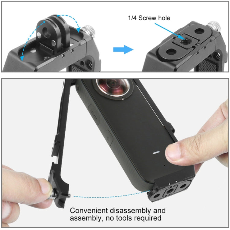 PULUZ Telaio Protettivo per Gabbia Rig con Supporti per Scarpe Fredde e Adattatore per Treppiede Pieghevole Magnetico per Insta360 ONE X2, Cage For Insta360 ONE X2