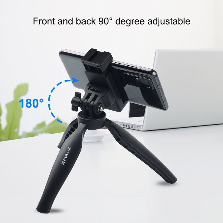 PULUZ Supporto per treppiede da scrivania in plastica con morsetto per telefono e testa di treppiede regolabile per smartphone, Plastic Tripod+Adjusting Head