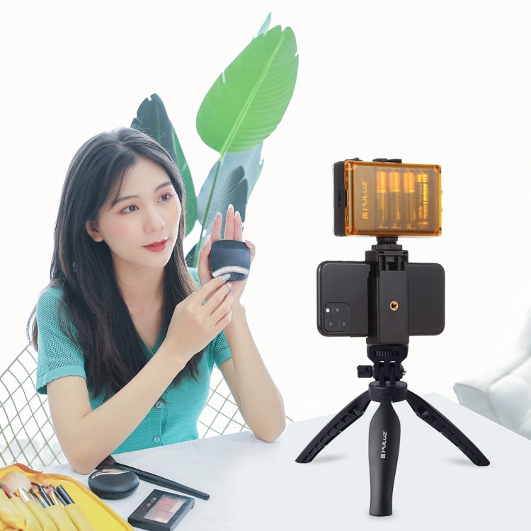 PULUZ Supporto per treppiede da scrivania in plastica con morsetto per telefono e testa di treppiede regolabile per smartphone, Plastic Tripod+Adjusting Head