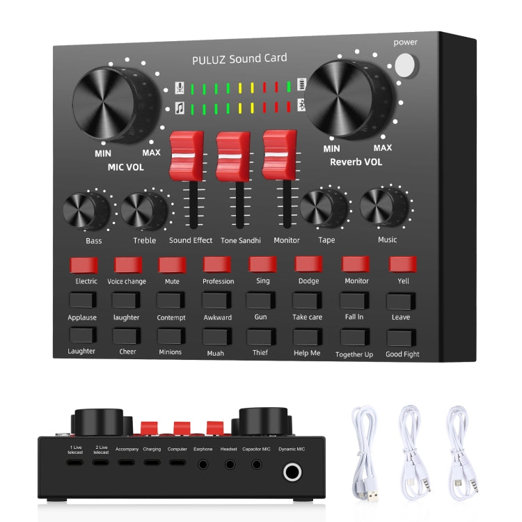 PULUZ Scheda Audio Trasmissione in Diretta Bluetooth Karaoke Canto Registrazione Mixer Audio per Telefono Cellulare/Computer/Laptop/Tablet PC, Versione Inglese, English Version
