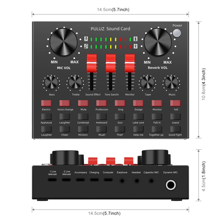 PULUZ Scheda Audio Trasmissione in Diretta Bluetooth Karaoke Canto Registrazione Mixer Audio per Telefono Cellulare/Computer/Laptop/Tablet PC, Versione Inglese, English Version
