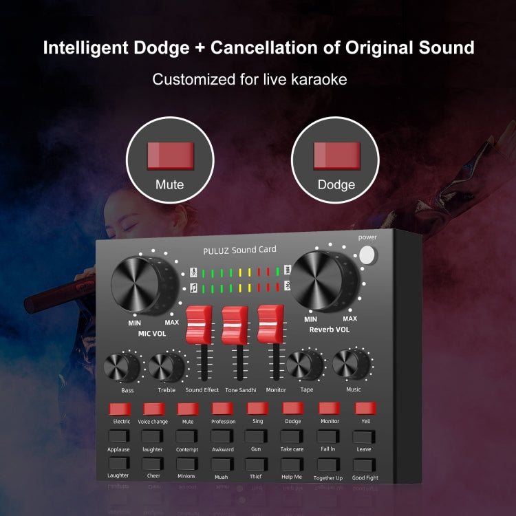 PULUZ Scheda Audio Trasmissione in Diretta Bluetooth Karaoke Canto Registrazione Mixer Audio per Telefono Cellulare/Computer/Laptop/Tablet PC, Versione Inglese, English Version