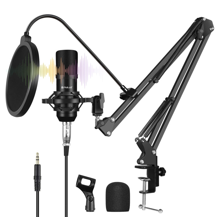 PULUZ Microfono a condensatore Studio Broadcast Kit microfono professionale per canto con braccio a forbice a sospensione e supporto antiurto in metallo e scheda audio USB, Microphone Kits (Black), Microphone Kits (Gold), Microphone Kits (Silver)