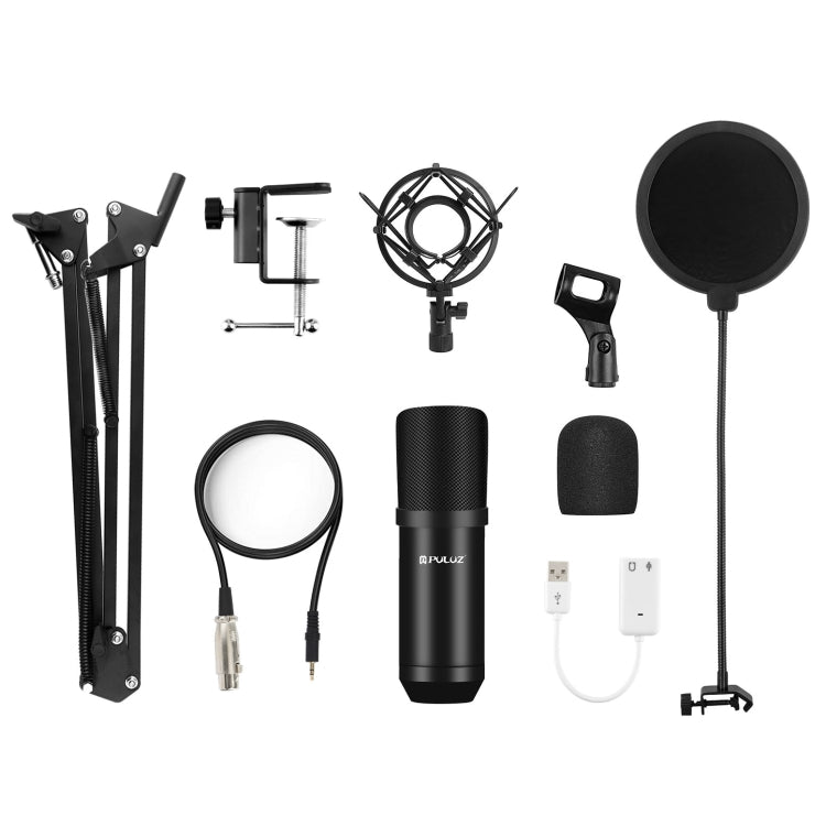 PULUZ Microfono a condensatore Studio Broadcast Kit microfono professionale per canto con braccio a forbice a sospensione e supporto antiurto in metallo e scheda audio USB, Microphone Kits (Black), Microphone Kits (Gold), Microphone Kits (Silver)