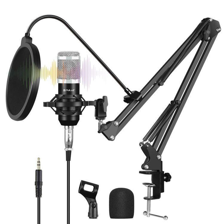 PULUZ Microfono a condensatore Studio Broadcast Kit microfono professionale per canto con braccio a forbice a sospensione e supporto antiurto in metallo e scheda audio USB, Microphone Kits (Black), Microphone Kits (Gold), Microphone Kits (Silver)