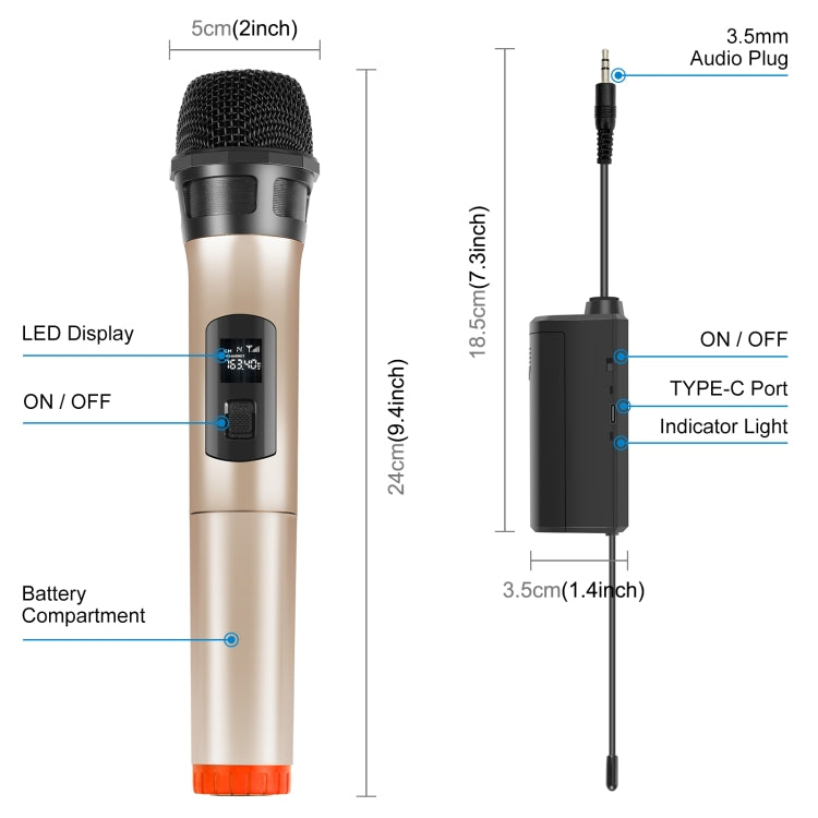 Microfono dinamico wireless UHF PULUZ con display LED, UHF