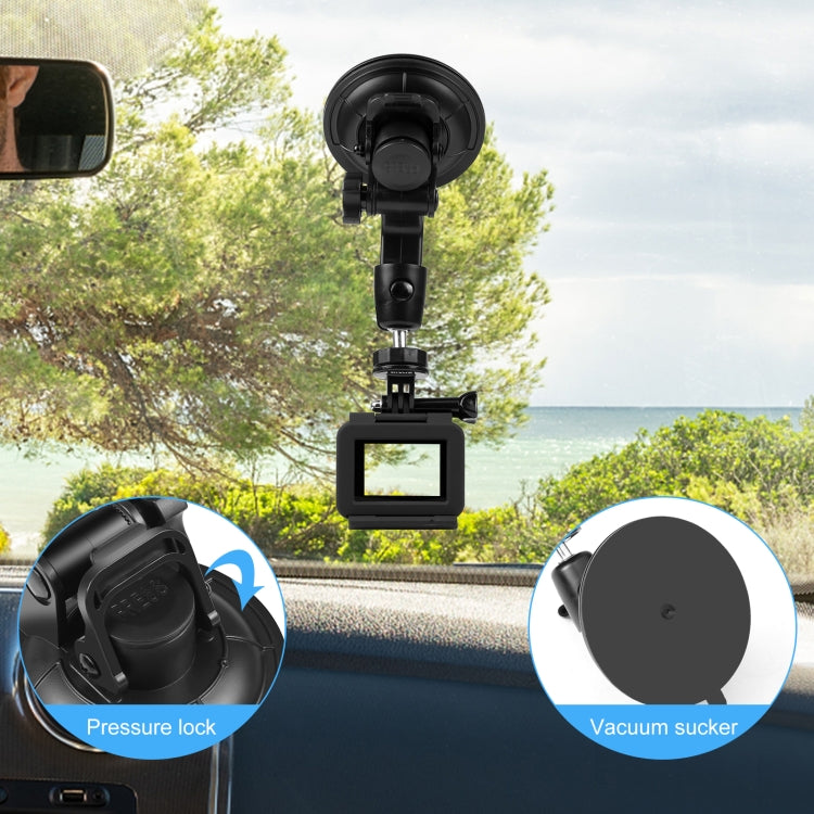 Supporto a ventosa per auto PULUZ con morsetto per telefono/vite/adattatore per treppiede, Phone Car Suction Cup