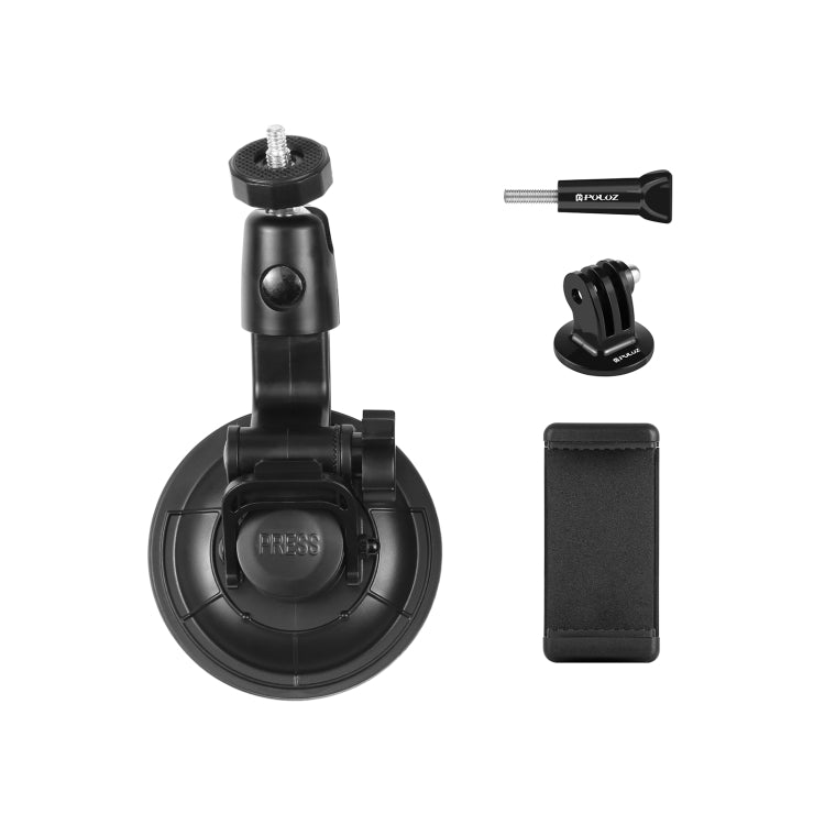 Supporto a ventosa per auto PULUZ con morsetto per telefono/vite/adattatore per treppiede, Phone Car Suction Cup