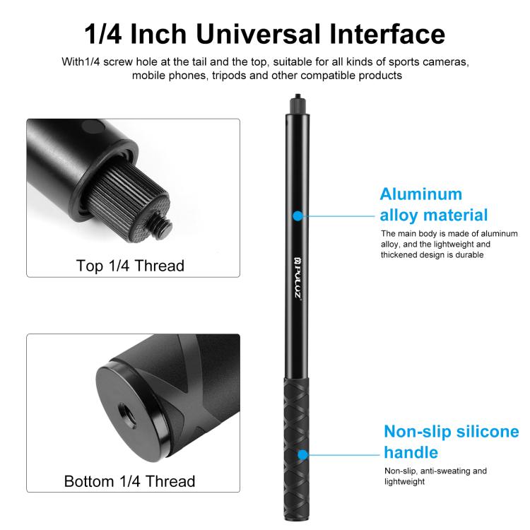 PULUZ Monopiede in metallo per selfie stick da 2 m per Insta360 One RS / X2 / X3, 2m Monopod
