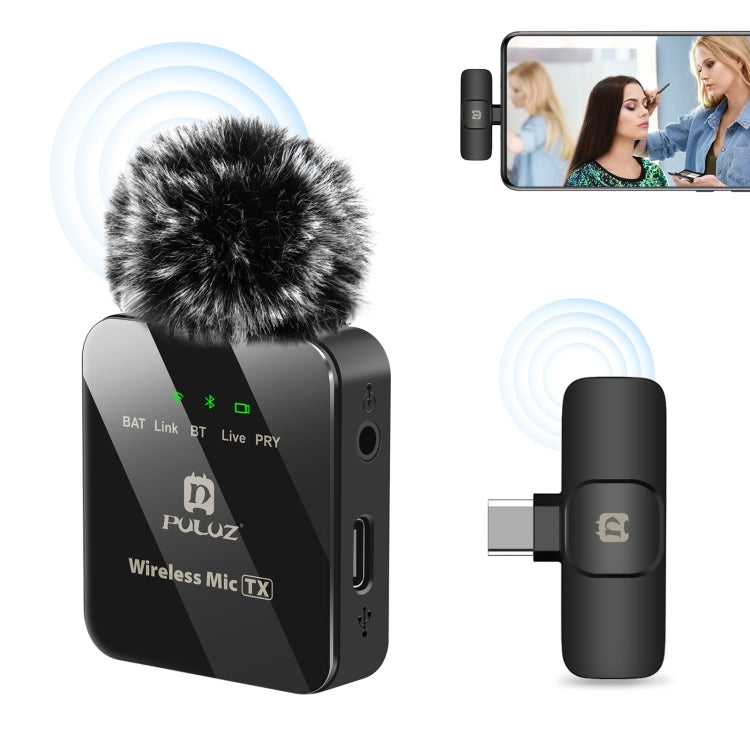 Microfono lavalier wireless PULUZ per telefono di tipo C, ricevitore di tipo C, Type-C 1 TX + 1 RX