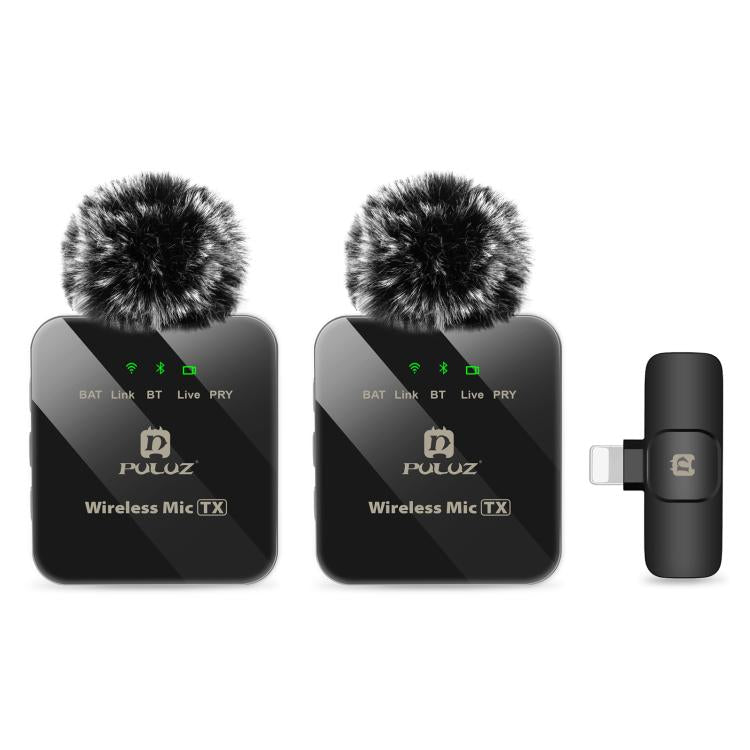 Microfono lavalier wireless PULUZ per iPhone/iPad, ricevitore a 8 pin e doppio microfono, 8-Pin 2 TX + 1 RX