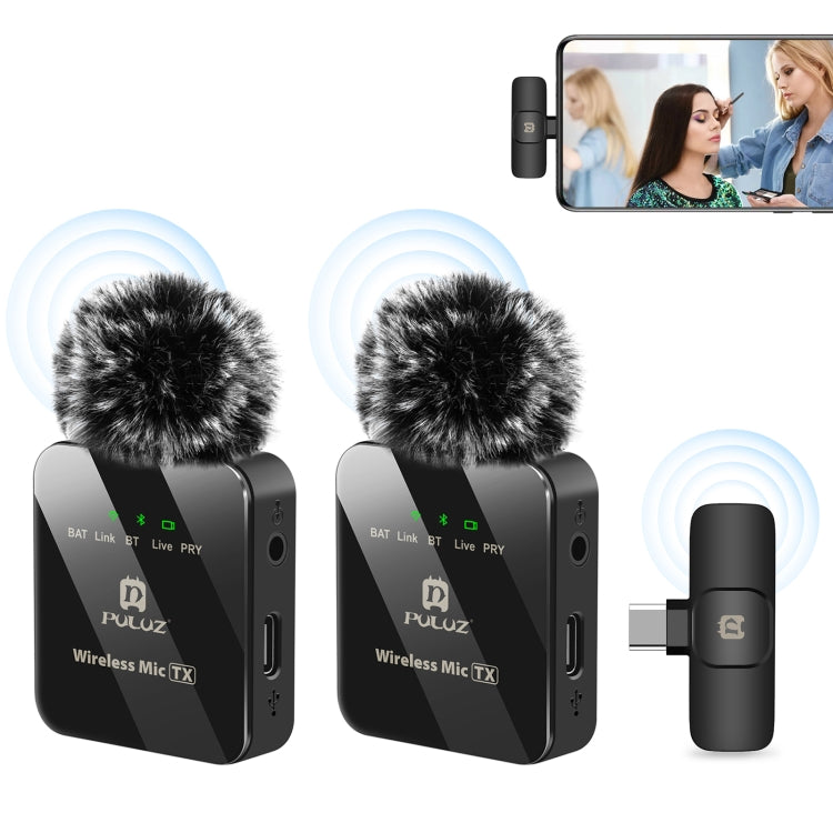 Microfono lavalier wireless PULUZ per telefono di tipo C, ricevitore di tipo C e doppio microfono, Type-C 2 TX + 1 RX