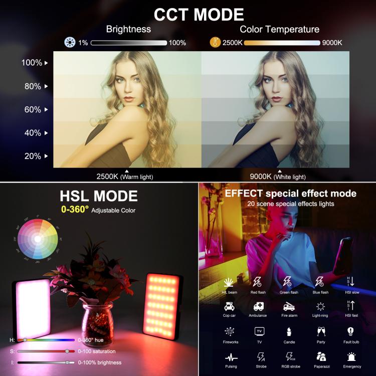 PULUZ Pocket 140 LED RGB Full Color Beauty Fill Light Luce LED portatile per fotografia, 140 LED