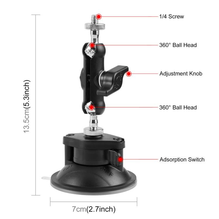 Supporto a ventosa PULUZ Magic Arm da 1/4 di pollice migliorato, Upgraded 1/4 inch Suction Cup Mount