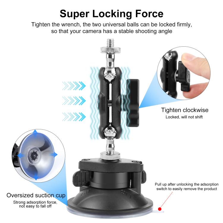 Supporto a ventosa PULUZ Magic Arm da 1/4 di pollice migliorato, Upgraded 1/4 inch Suction Cup Mount