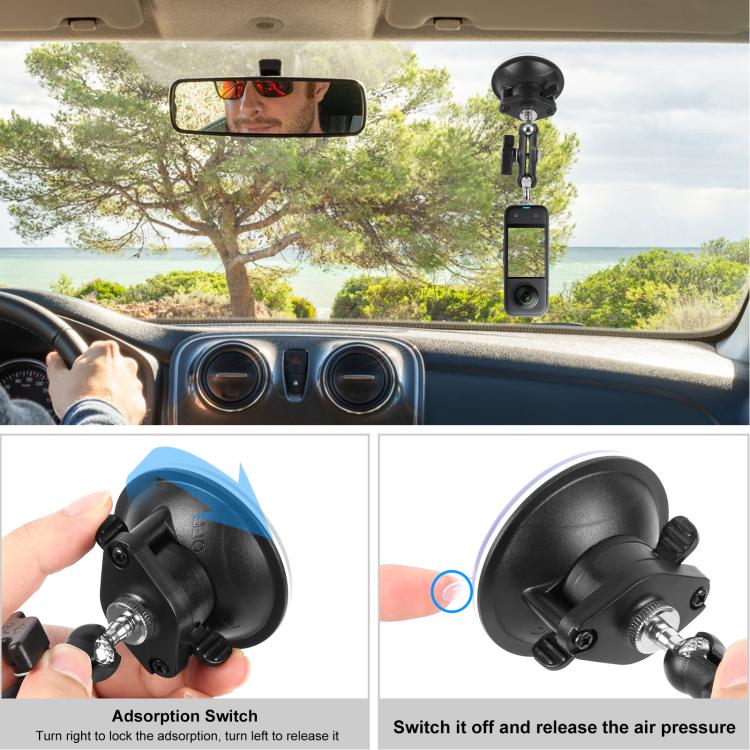 Supporto a ventosa PULUZ Magic Arm da 1/4 di pollice migliorato, Upgraded 1/4 inch Suction Cup Mount