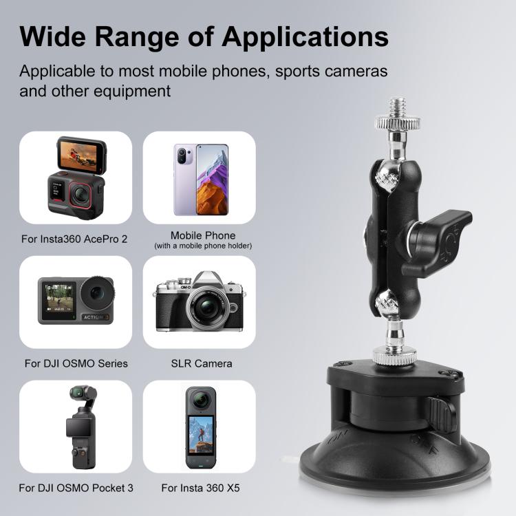 Supporto a ventosa PULUZ Magic Arm da 1/4 di pollice migliorato, Upgraded 1/4 inch Suction Cup Mount