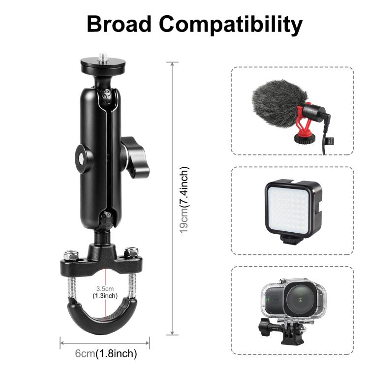 Supporto base con bullone a U per manubrio moto PULUZ per GoPro e altre action camera, Handlebar Mount