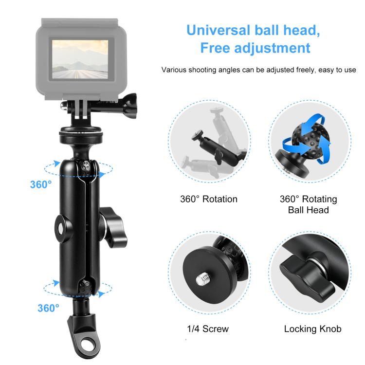 PULUZ Supporto per moto Specchio Base Foro Fisso per GoPro e altre action camera, Mirror Base Hole Mount