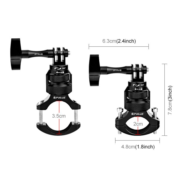 Adattatore per manubrio da moto PULUZ in alluminio con rotazione a 360 gradi e vite, compatibile con GoPro, Insta360, DJI e altre action camera., Handlebar Adapter Mount 3