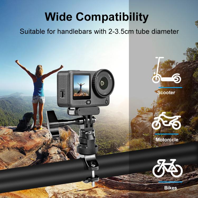 Adattatore per manubrio da moto PULUZ in alluminio con rotazione a 360 gradi e vite, compatibile con GoPro, Insta360, DJI e altre action camera., Handlebar Adapter Mount 3