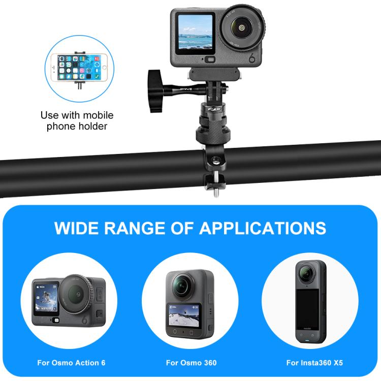 Adattatore per manubrio da moto PULUZ in alluminio con rotazione a 360 gradi e vite, compatibile con GoPro, Insta360, DJI e altre action camera., Handlebar Adapter Mount 3