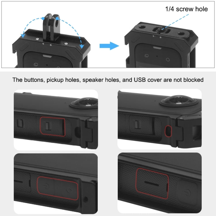 Per Insta360 X3 PULUZ Telaio protettivo per gabbia protettiva in metallo con base per pattino freddo espanso e adattatore per treppiede, Metal Cage US Stock, For Insta360 X3
