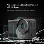 Per DJI Osmo Action 3/4 PULUZ Obiettivo 3 in 1 Pellicola antideflagrante per schermo anteriore e posteriore in vetro temperato, For DJI Osmo Action 3