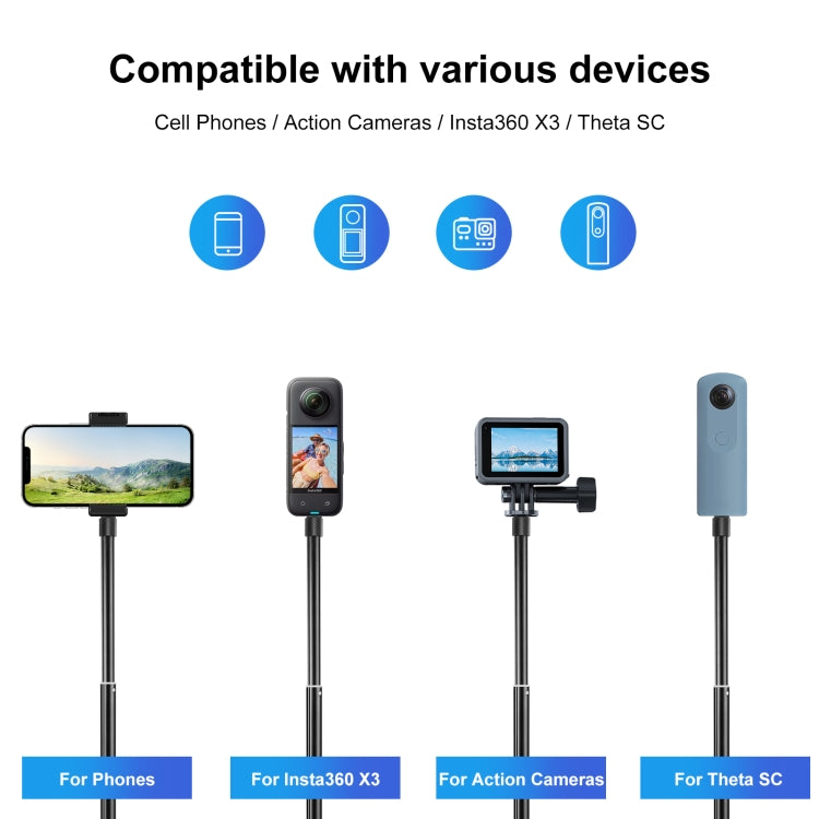 Monopiede per selfie in metallo PULUZ 73,5 cm con base adattatore invisibile e vite per Insta360 One RS / X2 / X3, 70cm Monopod