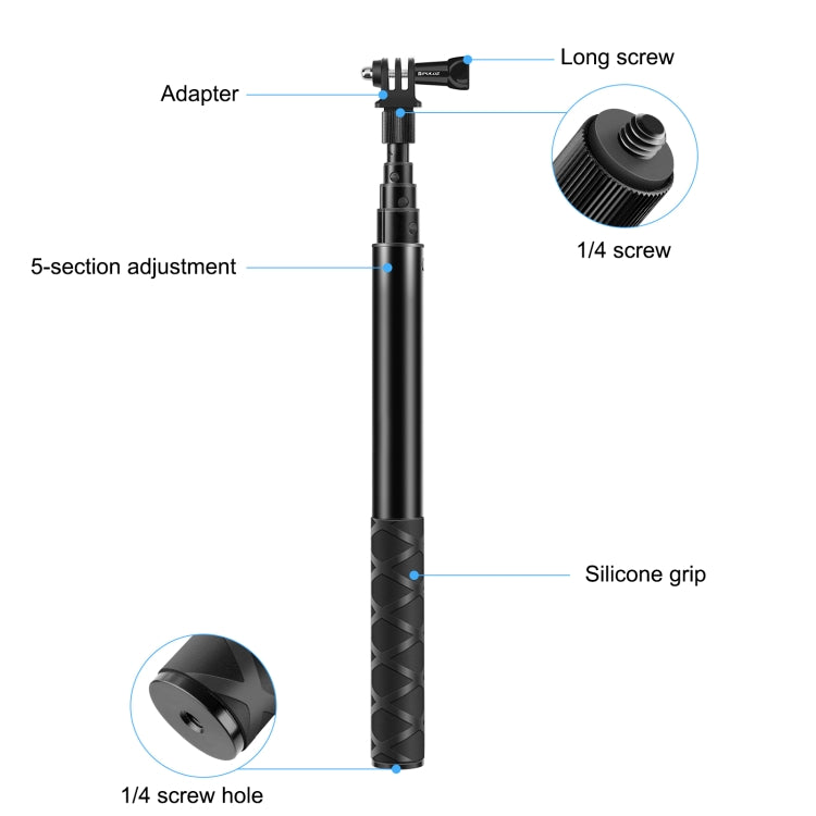 Monopiede per selfie in metallo PULUZ da 110 cm con base adattatore invisibile e vite per Insta360 One RS / X2 / X3, 110cm Monopod