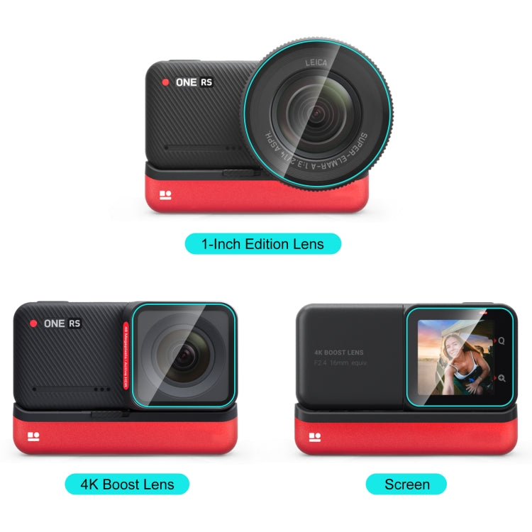 Per Insta360 One RS PULUZ Schermo 3 in 1 + Obiettivo 4K + Pellicola in vetro temperato con obiettivo Leica, For Insta360 One RS