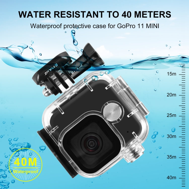 Per GoPro Hero11 Mini Nero PULUZ Custodia protettiva impermeabile da 40 m con fibbia di montaggio di base e vite, For GoPro Hero11 Black Mini