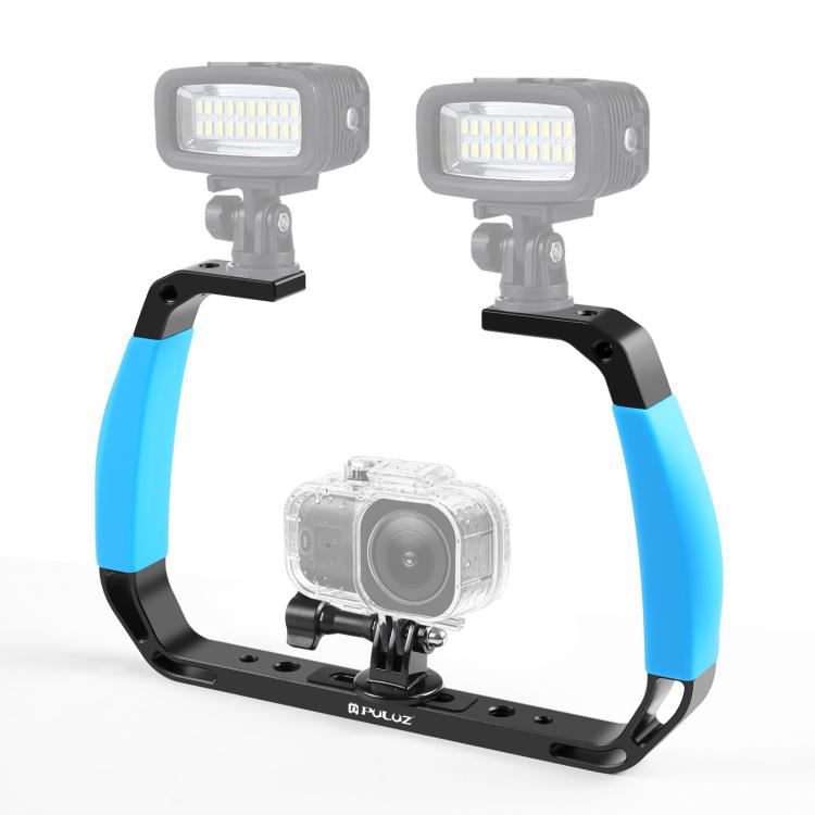 PULUZ Doppi manici in silicone Attrezzatura subacquea per immersione subacquea in lega di alluminio per GoPro, DJI OSMO Action, Insta360 e altre action camera, For GoPro Action Cameras