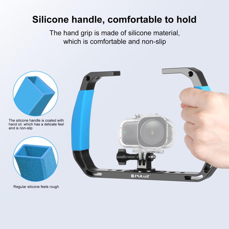 PULUZ Doppi manici in silicone Attrezzatura subacquea per immersione subacquea in lega di alluminio per GoPro, DJI OSMO Action, Insta360 e altre action camera, For GoPro Action Cameras
