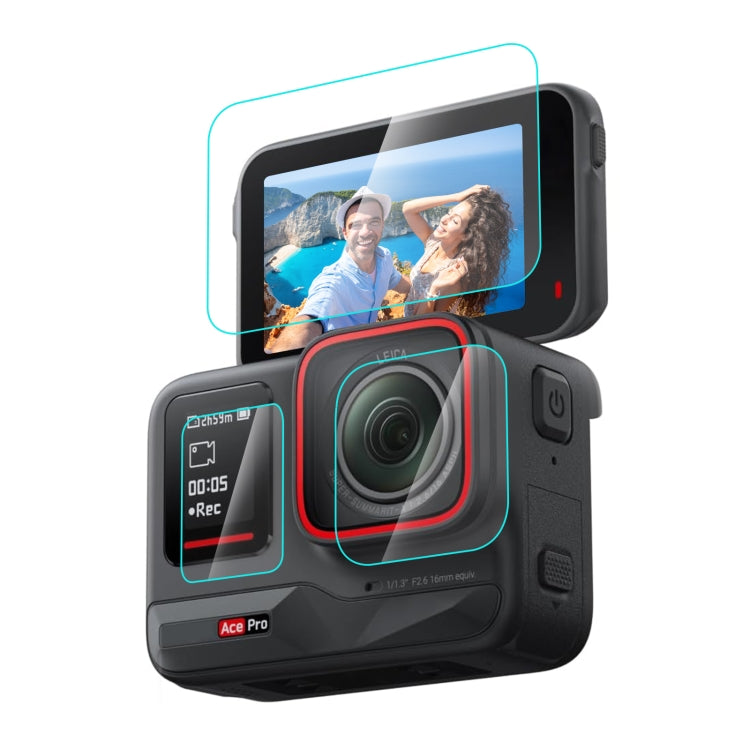 Per Insta360 Ace Pro PULUZ 3 in 1 schermo posteriore e anteriore + pellicola in vetro temperato per lenti, For Insta360 Ace Pro
