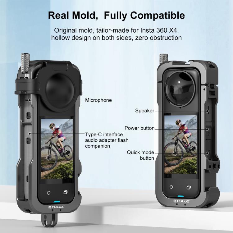 Telaio protettivo in metallo per Insta360 X4 con copriobiettivo
