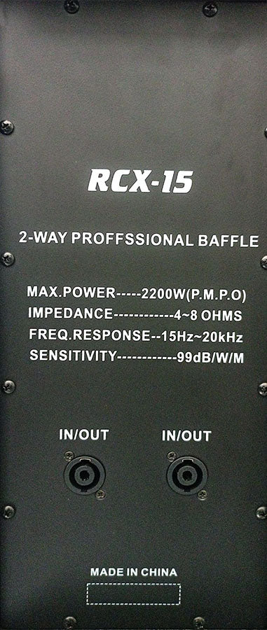 Cassa acustica professionale 2200W 4~8 OHMS 2 vie RCX-15