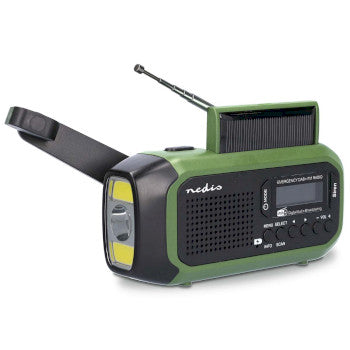 Emergency Radio | Portable Design | DAB+ / FM | Battery Powered / Hand Crank / Solar Powered / USB Powered | Alarm clock | Black/Green