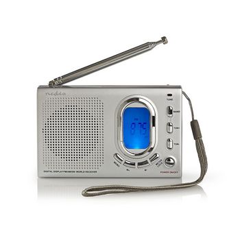 World Receiver Radio | Portable Design | AM/FM/SW | Battery Powered / Mains Powered | Digital | 1.5W | Headphone output | Alarm clock | Sleep timer | Grey