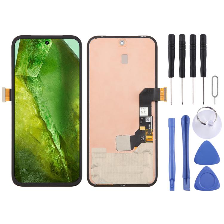 Schermo LCD digitalizzatore completo con cornice, originale, per Google Pixel 8A GKV4X G6GPR G8HHN, incluso cavo flessibile per impronta digitale., For Google Pixel 8A(Original)