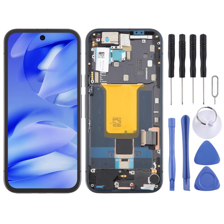 Schermo LCD OLED originale con digitalizzatore e cornice, completo di cornice, per Google Pixel 9a GXQ96 GTF7P G3Y12., For Google Pixel 9a(Original)