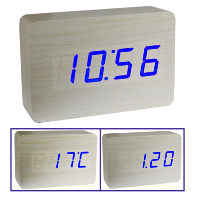 Orologio in legno 3 in 1 (visualizza alternativamente ora, mese, data e temperatura), bianco, 3 in 1 Wooden Clock