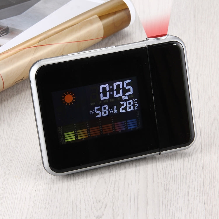 Sveglia con proiezione LED con display LCD digitale a colori multifunzionale con stazione meteorologica/temperatura/umidità/calendario, LED Projection Alarm Clock