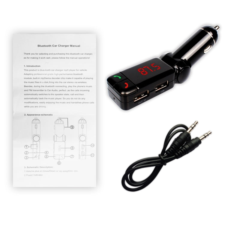 BC-06 Kit per auto Bluetooth Trasmettitore FM Lettore MP3 per auto con display LED, 2 caricatori USB e funzione vivavoce, BC06