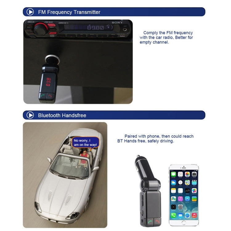 BC-06 Kit per auto Bluetooth Trasmettitore FM Lettore MP3 per auto con display LED, 2 caricatori USB e funzione vivavoce, BC06
